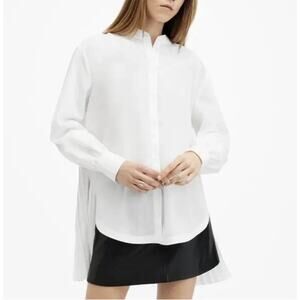 Allsaints Spitalfields PERCY White Button-Up Blouse Size US 6 Pleated Back Hi/Lo